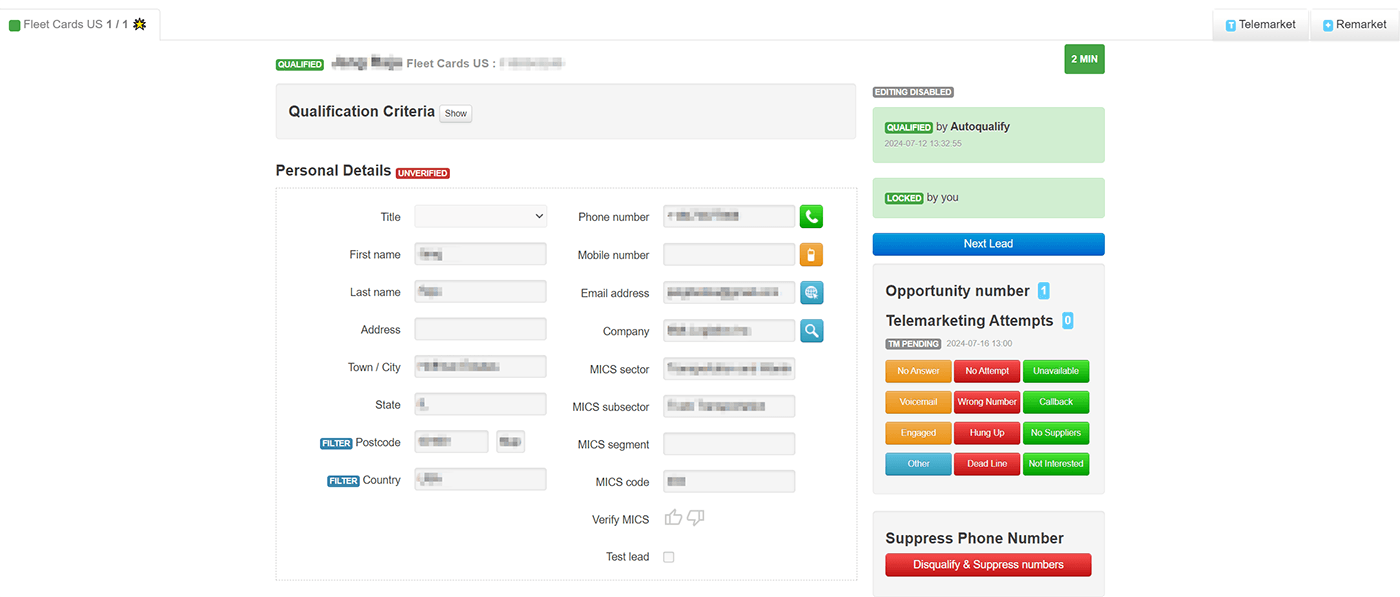 current app MVF Lead platform screen